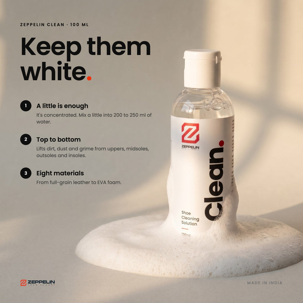 Keep them white: a little Clean in water lifts dirt from uppers, midsoles, outsoles and insoles